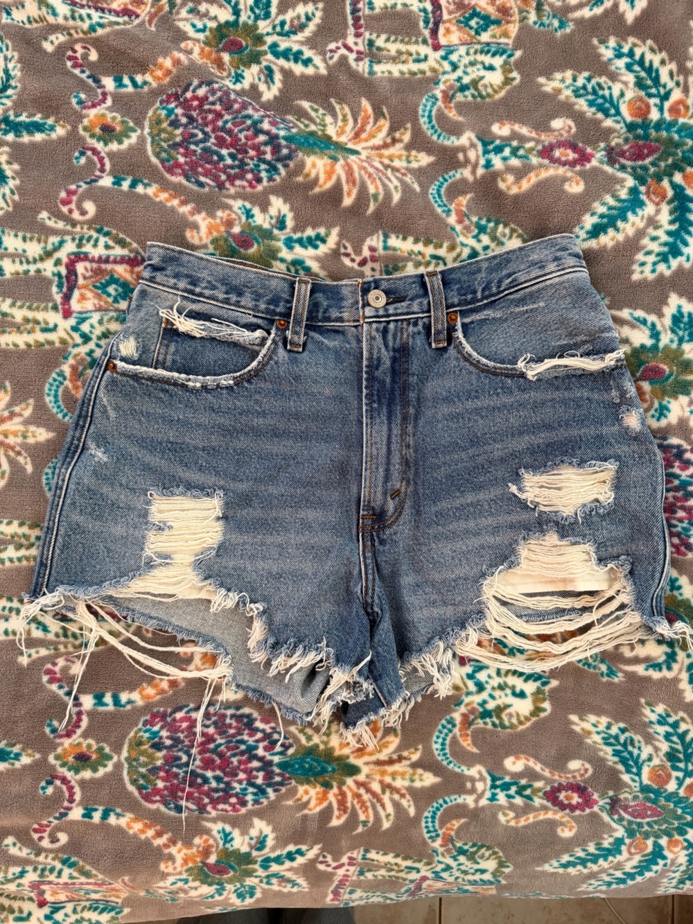 Abercrombie & Fitch Ripped Light Blue Denim Shorts